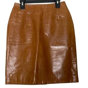 NWT Trek New York  Cognac Brown Genuine Leather Pencil Skirt Size 4